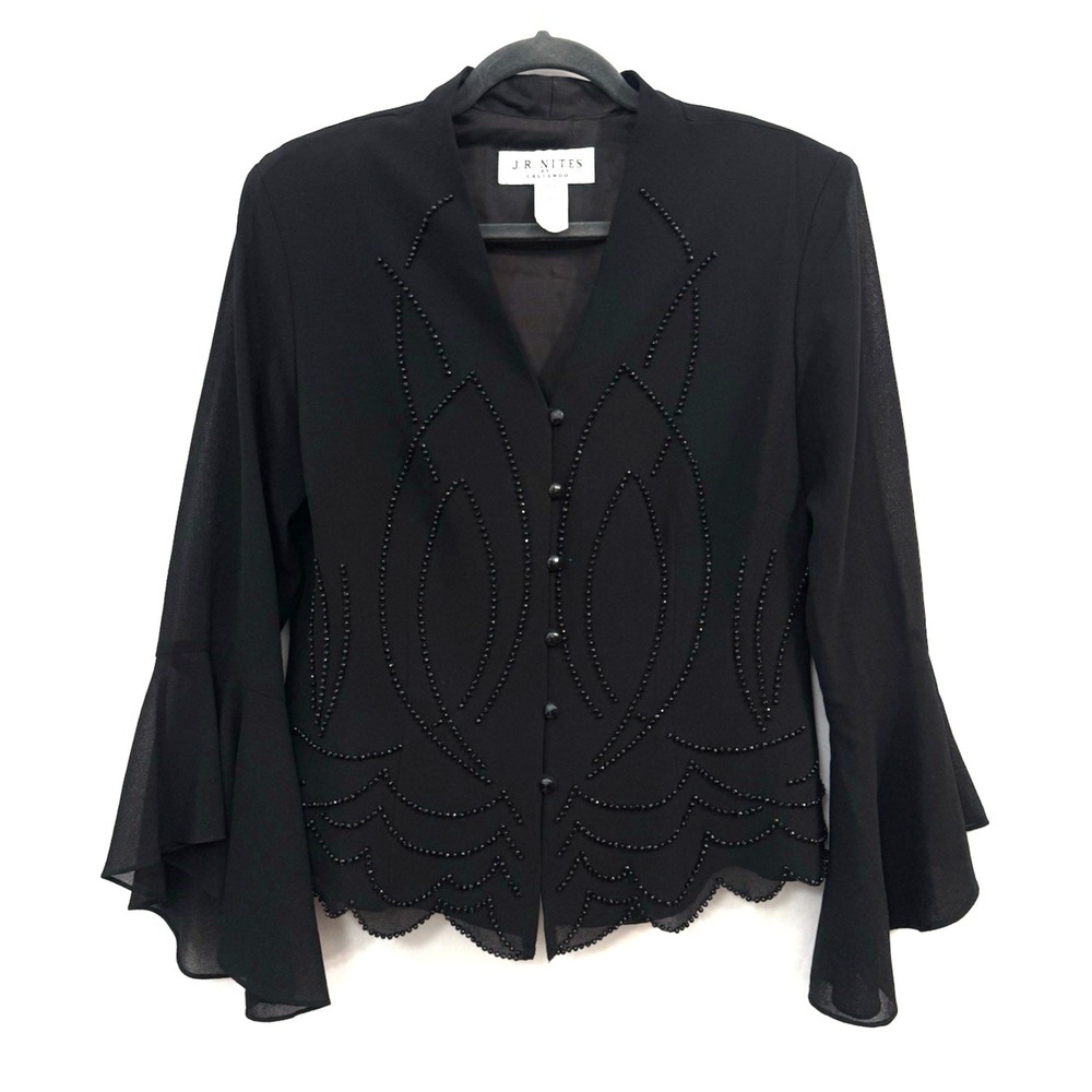 VTG J.R. Nites byโ Caliendo Black Bell Sleeve Beaded Top Whimsigoth Witchy Sz 14